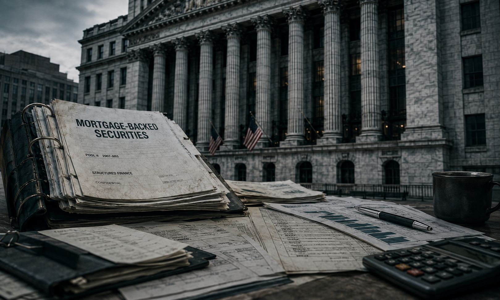 Mortgage-backed securities binder in front of the U.S. Securities and Exchange Commission building