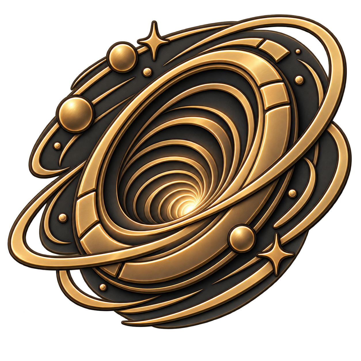 Spiral orbit representing the origin or nature of the phenomenon